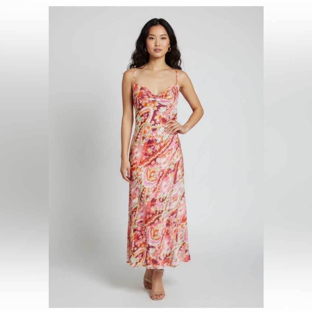 PINK LILY Floral Strappy Midi Dress Bodycon Elegant Special Occasion Cocktail LG